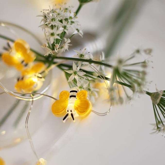 Honey Bee Fairy String Lights，Waterproof Bee Decorative Lights 10FT 30 LED Battery Operated Bee Lights Decor for Outdoor Indoor Party Wedding Garden