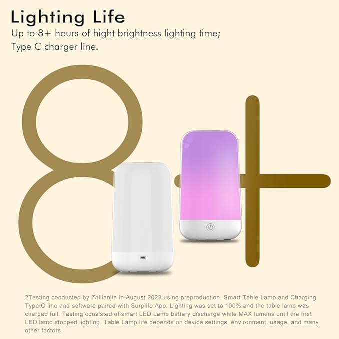 Smart Touch Table Lamp Works with App, Dimmable Small RGB Bedside Bed Lamp for Bedroom, Cordless LED Night Desk Lamp Rechargeable Color Changing Nightstand Mood Cozy Lamp for Living Room Baby Nursery.