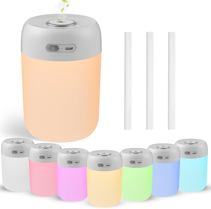 Portable Small Humidifier, 650ml Colorful Mini Humidifier for Bedroom, Office Desktop, Baby Room, Plants, Cool Mist Humidifiers(Light Gray)