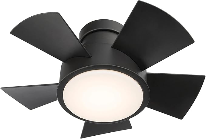 Modern Forms Vox Indoor and Outdoor 5-Blade 26in Smart Flush Mount Ceiling Fan in Matte Black with 3000K LED Light Kit and Remote Control Works with Alexa and iOS or Android App