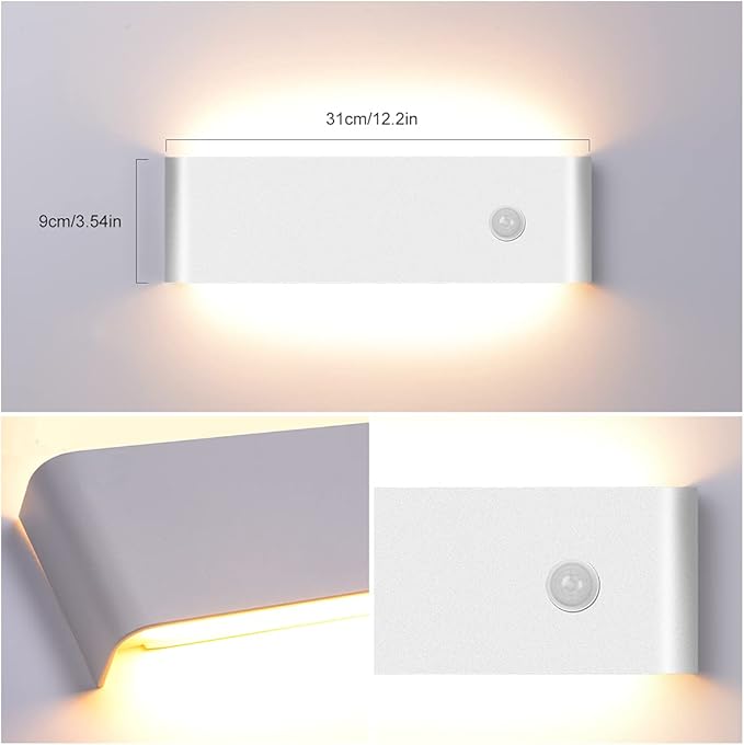 LED Hardwired Motion Sensor Light Indoor Wall Sconce, Motion Sensor Wall Light Indoor Sconce Wall Aluminum Modern Wall Sconce for Living Room Hallway Stair 12W Warm White(Not Battery Operated)