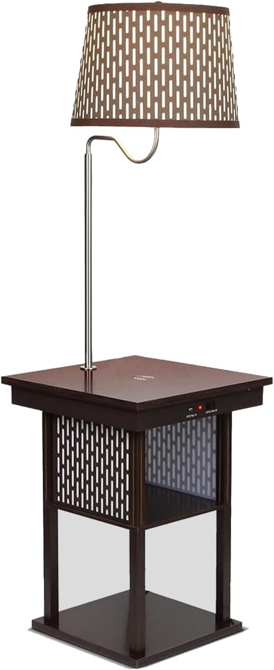 Brightech Madison Side Table with Lamp Combo, Desk Lamp with Wireless Charging Pad and USB Port, Bedside Reading Lamp, Nightstand Lamp with LED Bulb for Bedroom, Living Room, Office - Havana Brown
