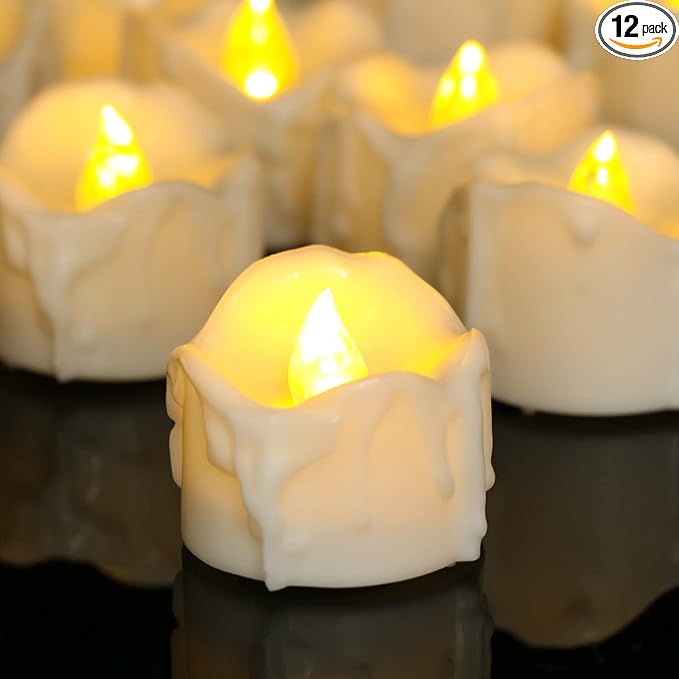 PChero Tea Lights Candles with Timer, 12 Packs Flickering Flameless LED Tealights Battery Operated Electric Votive Candles for Christmas Decorations Fall Indoor Home Decor