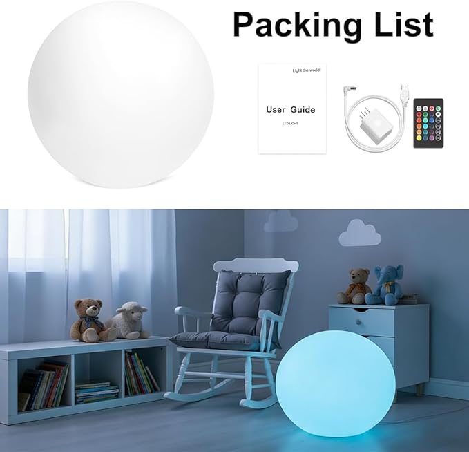 16 Inch Ultra-Fun LED Ball Light, Rechargeable Globe Floor Lamp w/Remote, 16 RGB Color Changing LED Glowing Orb Light, Waterproof Outdoor Ambiance Lighting, Pool Party Garden Patio Decor