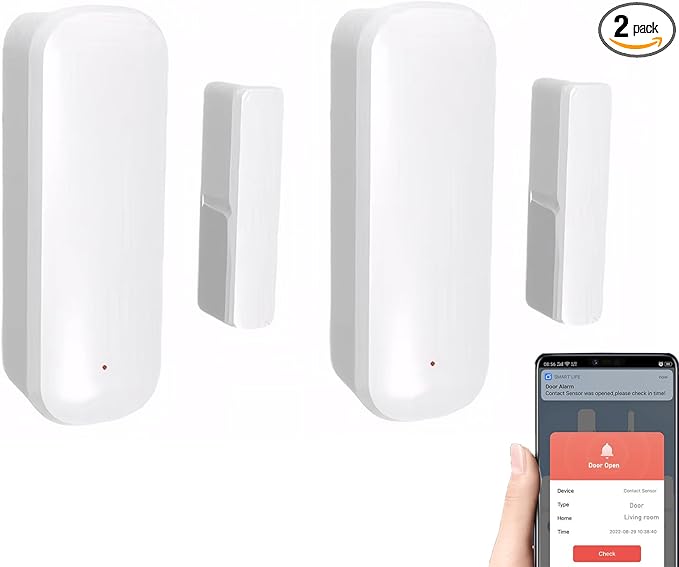 Mengshen 2 Pack WiFi Door Window Sensor Smart Contact Sensor with App Alerts for Home Security Works with Tuya Smart Life Devices Compatible with Alexa Google Home