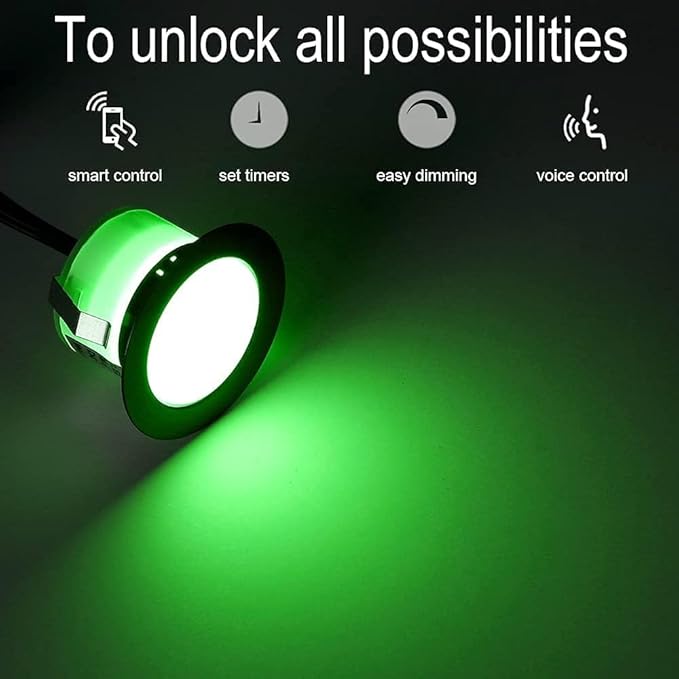 Sumaote LED Deck Lights Kit, 20Pcs 1.22" WiFi Smart Phone Control Recessed RGBW Deck Stair Lighting, IP67 Waterproof Outdoor Low Voltage Landscape Lighting for Steps Path Pool Side, Black