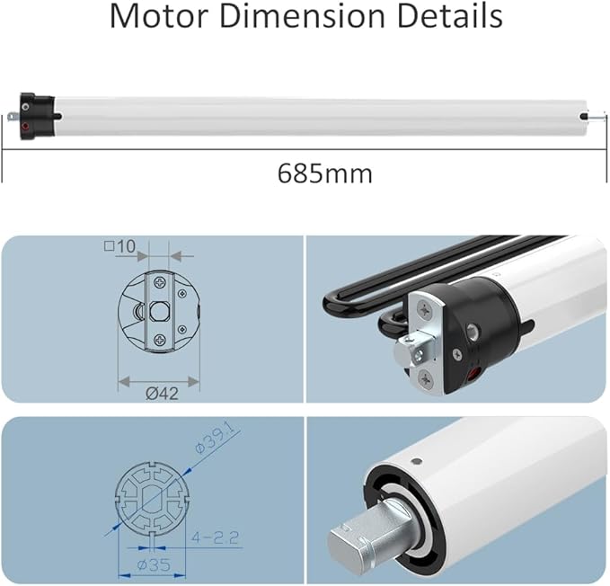 Tuya ZigBee Smart Roller Shade Motor, High Torque Electric Blinds Retrofit Kit, App/Voice Control with Alexa Google, Remote & Timer, Quiet 38dB (6.0 N.m for Φ50mm (2") Groove Tube)