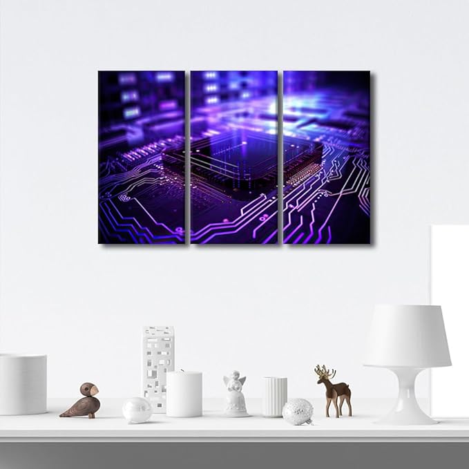 Chip Wall Decorations for Living Room Semiconductor Chipr Posters & Prints Circuit Board Wall Art Modern Wall Decor Artwork Giclee Gallery-Wrapped Framed Ready to Hang, 36" Wx24 H