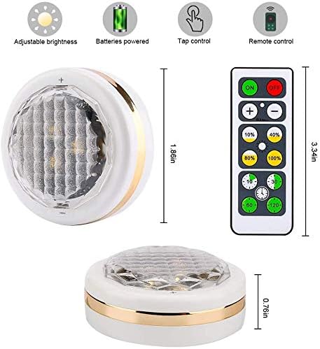LEASTYLE Puck Lights with Remote,Wireless Under Cabinet Lighting Battery Operated,Nightlight with Adjustable Brightness and Timer,Under Counter Light for Kitchen,Bedroom,Closet,Display,Bookshelf