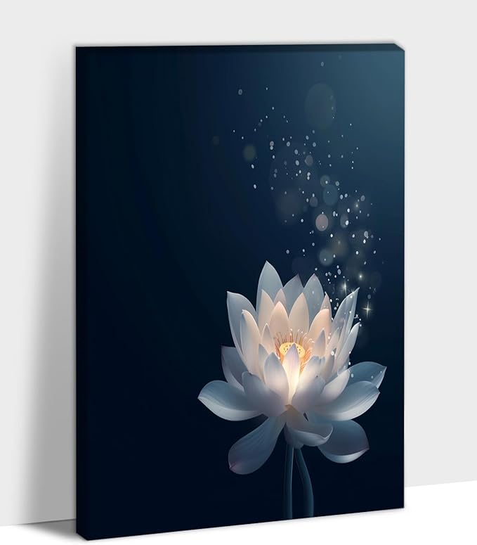 Zen White Lotus Flower Canvas Wall Art, Lotus Floral Pictures Wall Print, Spiritual Water Lily Canvas Prints, Lotus Bloom on Water Poster, Zen Meditation Spiritual Artwork for Yoga Spa Room 32x48 inch