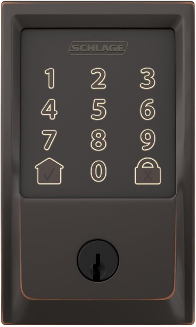 Schlage Encode Smart Wi-Fi Deadbolt Lock with Touchscreen Keypad, Keyless Front Door Entry, App Control, Alexa, Google Home and Airbnb Compatible, Aged Bronze, BE489WB CEN 716