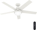 Hunter 52 inch Indoor Ceiling Fan with LED Light and Remote Control - White Modern Smart Ceiling Fan, Standard Mount, 5 Blades, For Bedroom, Living Room, or Kitchen, Quiet- Aerodyne 51336, Fresh White