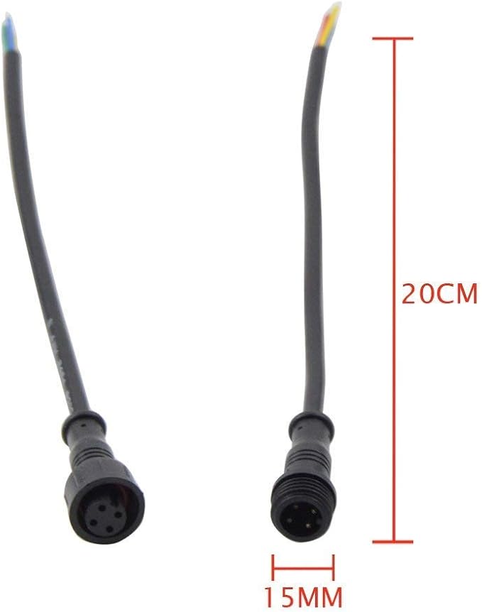 5Pairs 4pin Black Electrical Connector LED Connector for LED Lights 20cm Extension Cable 40cm/Pair 0.2mm² 15mm Nut