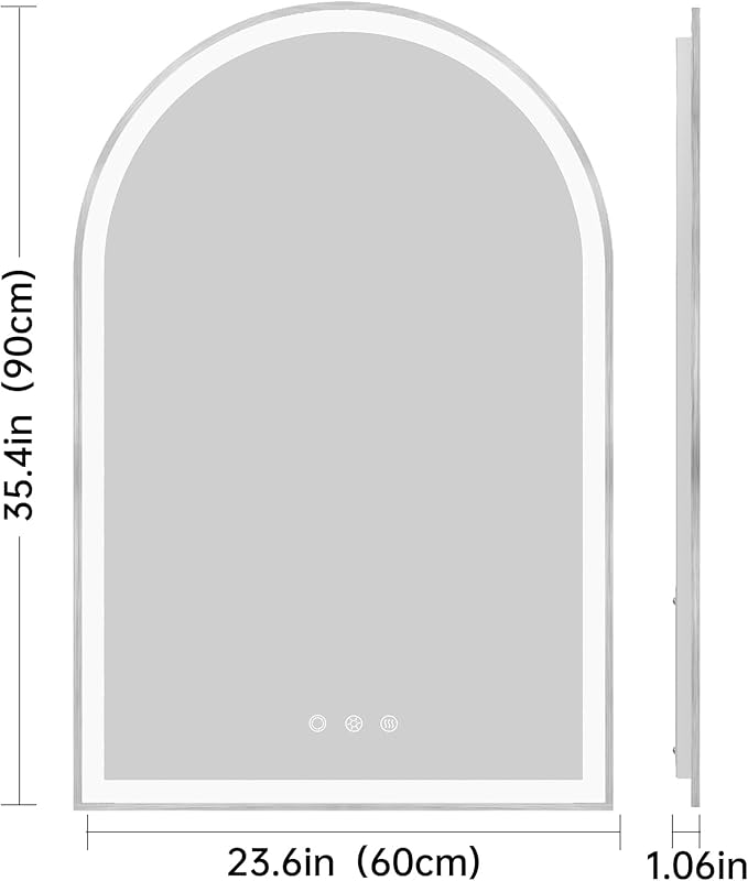 Arched LED Mirror for Bathtoom 24"x36", Silver LED Bathroom Mirror with Lights-Fogless, Dimmable, Shatterproof, Touch Sensor, 3 Color Changing