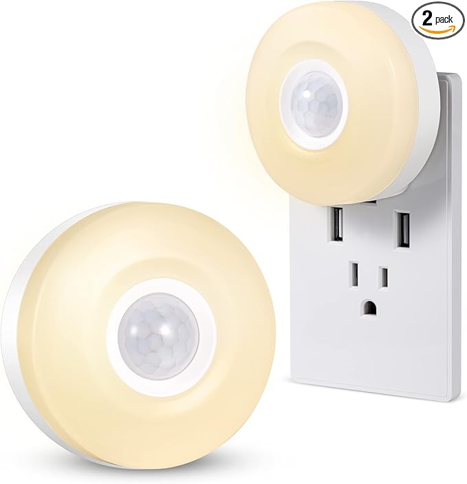 Night Light Plug in, Motion Sensor Night Lights Plug in Wall. 200LM Ultra Bright Soft Warm White nightlights, Smart Movement Sensor, Energy Efficient(Warm White 2Pack)
