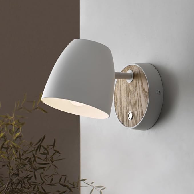 White Wall Lights for Bedroom,Modern Wood Wall Sconces Hardwired with 350°Rotation Metal Shade,E26 Wall Lamp with Switch for Living Room,Nightstand,Dining Room,Hallway,Corner,Stairway,Wall Decor
