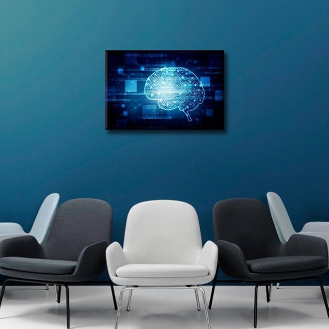 AI Artificial Intelligence Concept Wall Art Painting CPU Concept Bedroom Living Room Wall Decor Framed Modern Pictures AI Brain Canvas Prints Artwork for Bathroom Office, 18x12in