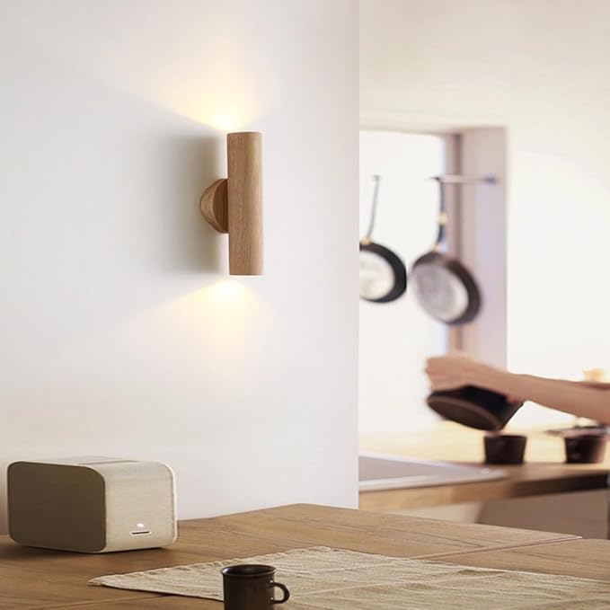 Japanese Style Wall Light, 9.8 in Minimalist Columnar Wood Wall Lamp, Hardwired Interior Wall Sconces, Bedroom Hallway Living Room Wall Mounted Lighting Fixtures