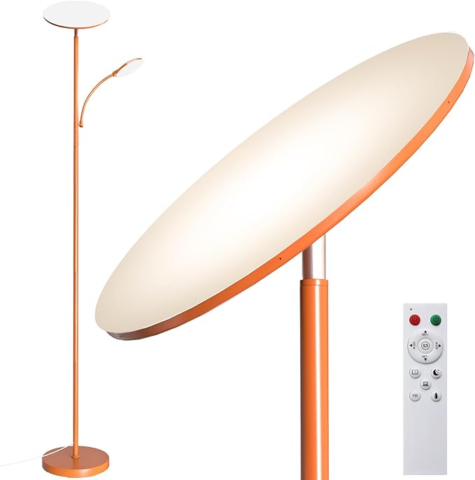 Orange Floor Lamps for Living Room, 44W/4500LM Super Bright 2 in 1 LED Floor Lamp with Remote, Stepless Dimmable