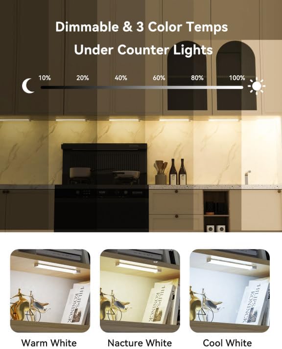 Under Cabinet Lighting 12 Inches Rechargeable Motion Sensor Light Indoor, 3 Color Dimmable Closet Light Battery Operated, USB Stick on LED Magnetic Under Counter Lights for Kitchen Stair, 6Packs