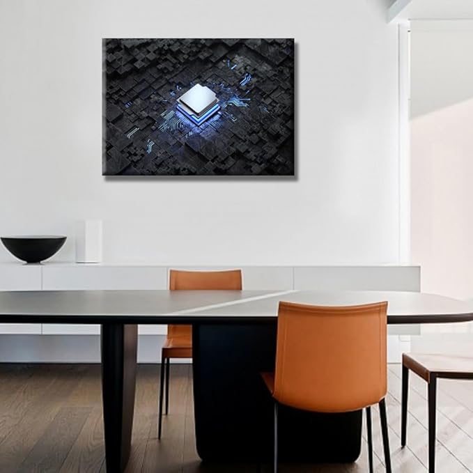 LSIUHWUWI Canvas Wall Art 1 Piece Central Computer Processors CPU Wall Decor Picture for Bedroom Living Room Circuit Board Wall Decor for Living Room Artwork Framed Ready to Hang 20X28 INCH