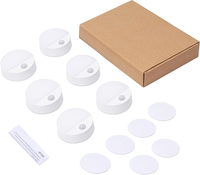 AMIR Upgraded Mini Motion Sensor Light Battery-Powered, Cordless Stick-on LED Night Light, Wall Light, Closet Lights, Safe Lights for Stairs, Hallway, Bathroom, Kitchen, Cabinet (Pack of 6 - White)