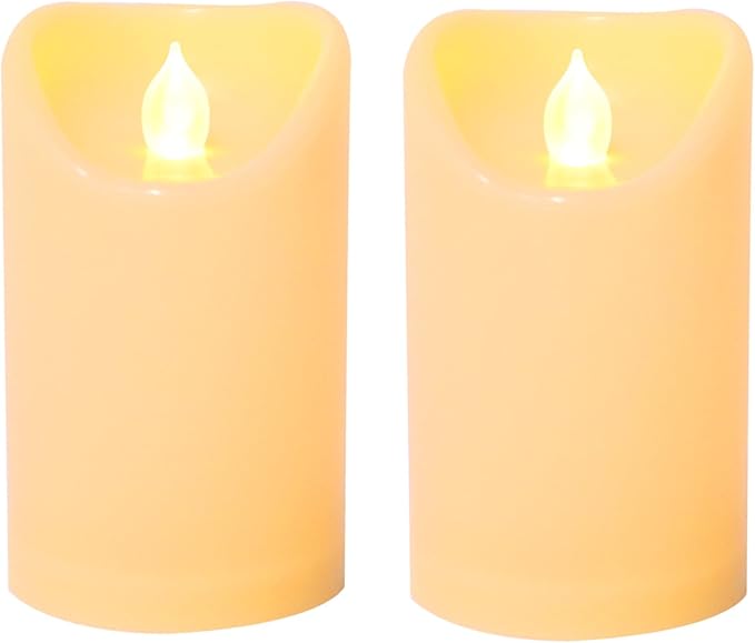 CANDLE CHOICE Outdoor Battery Operated Flameless Candles with Remote Timer Waterproof Flickering Plastic Electric LED Pillar Lights for Lantern Patio Garden Wedding Party Decorations 3x5 Inches 2 Pack