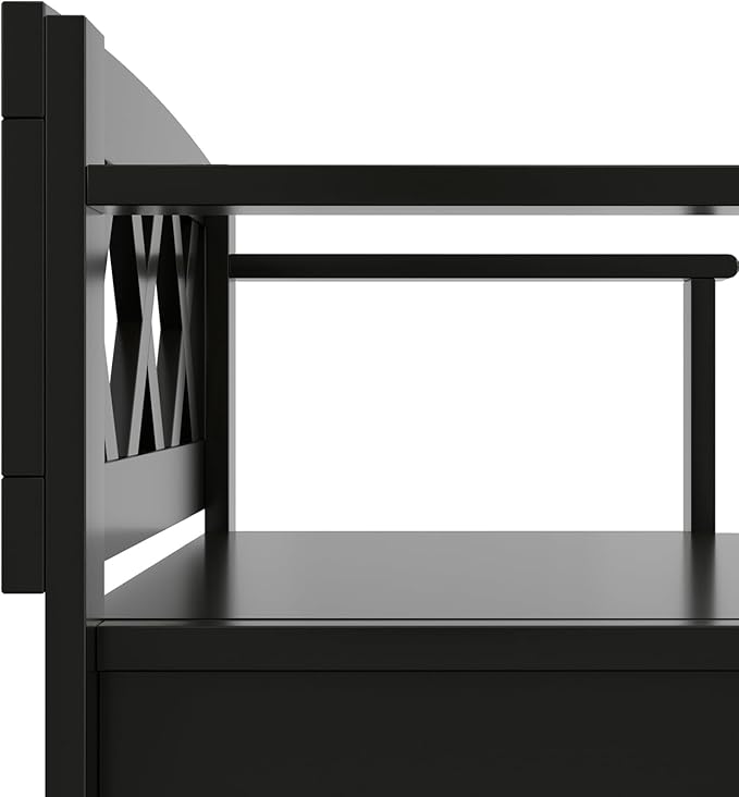 SIMPLIHOME Amherst Entryway Storage Bench - 36 inch Wide Solid Wood Hallway Bench in Black, Transitional Bench for Entry or Mudroom with Lift-Up Lid, Storage Compartments and X-Back Detail