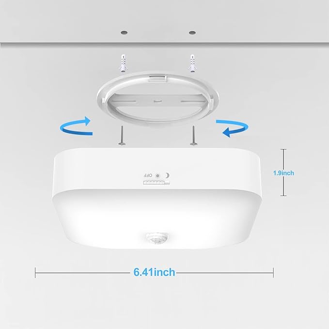 Rechargeable Motion Sensor Ceiling Light, Rechargeable Battery Operated Closet Light Wireless, 500LM Wireless Motion Activated Light for Shower Stairs Hallway Pantry Porch Garage, 5000K 2 Pack