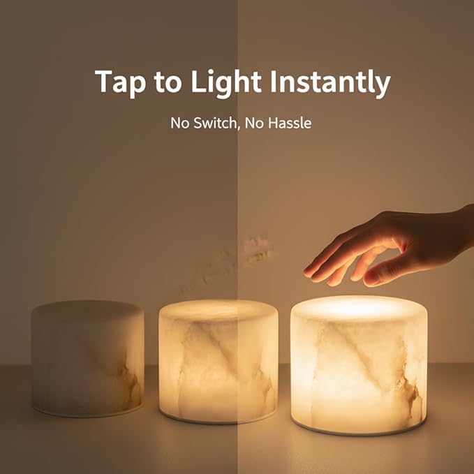 Marble Touch Light Onyx Marble Luxury Table Lamp Type-C Rechargeable Tap Bedside Night Lights Dimmable Eye-Caring Portable LED Ambient Lamp for Desk Nightstand Bedroom Tub Office Patio