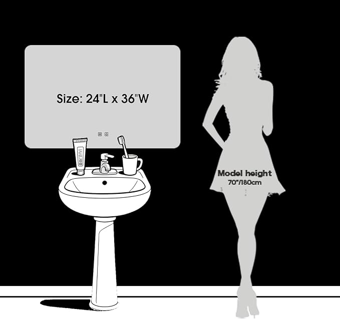LED Bathroom Mirror, 36 x 24 Inch Anti-Fog Wall Mirror with Lights Stepless Dimmable, Lighted Bathroom Mirrors for Wall, Rectangle Bathroom Vanity Mirror with Front and Backlight, Horizontally Only