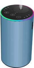 Waterless Essential Oil Diffuser, 7 Colors LED Light, Battery Powered Mini Scent Air Machine, Aromatherapy Mist Diffuser for Home Room Car Office，Black Aluminum Alloy (Blue)