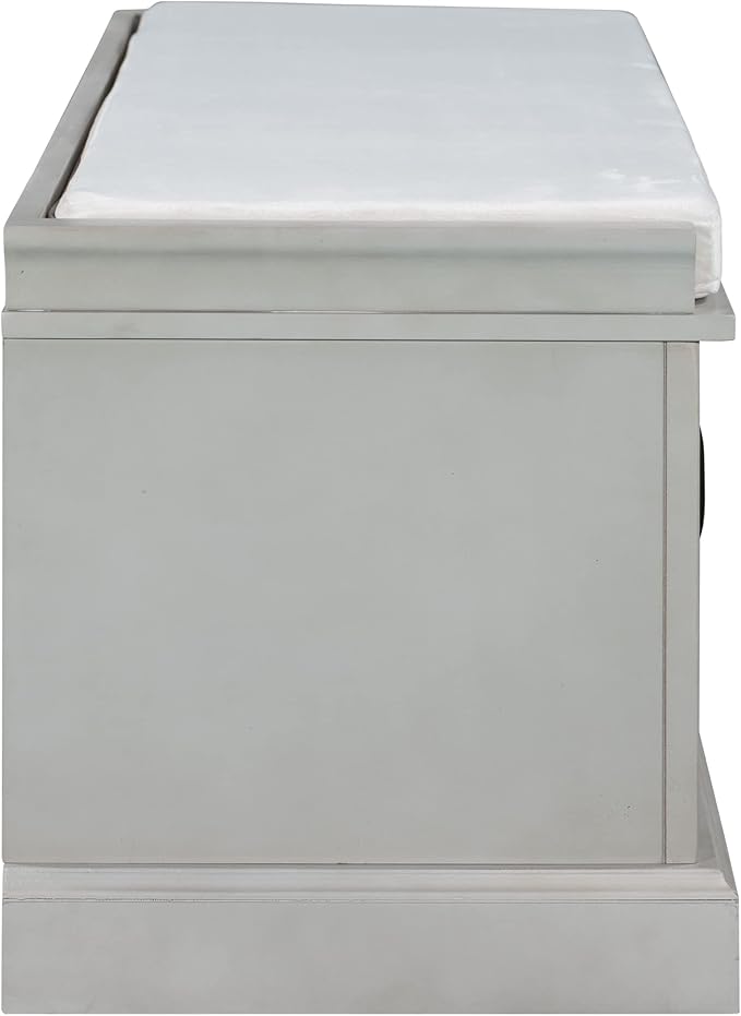 Knocbel 42.5" Entry Storage Bench with Removable Cushion, 2 Drawers and 2 Cabinets, Entryway Hallway Foyer Shoe Bench End of Bed Bench with Aluminum Handles, 200lbs Weight Capacity (Gray Wash)