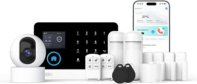 LWOHSI WiFi Home Security Systems,Wireless Alarm System with Door Window/Motion Sensors,Loud Siren,GSM 4G /SMS/Tuya APP Alerts,Compatible with Alexa and Google,NO Monthly Fees (A103F-US-C+T53 Camera)