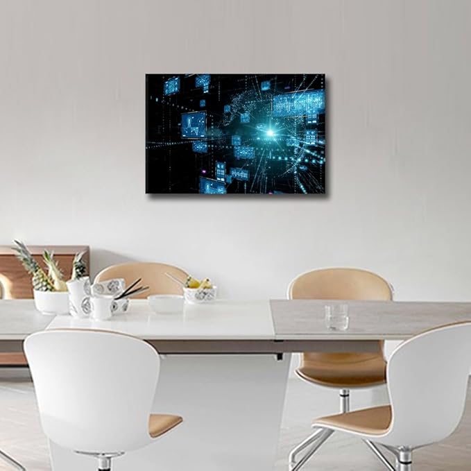 TUMOVO Technology Digital Art Wall Art for Living Room CPU Concept Canvas Wall Art Virtual Space Pictures Posters Modern Wall Decor Art for Bedroom Office Paintings Framed Ready to Hang, 18x12in