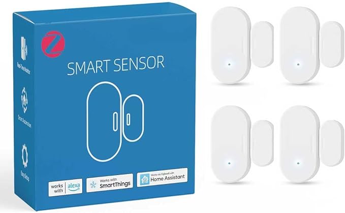 4 Pack Zigbee Door Sensor, Mini Smart Contact Sensors for Doors, Home Automation, Compatible with SmartThings, Alexa, Home Assistant, Hubitat, Aeotec and Homey (Zigbee Hub Required)
