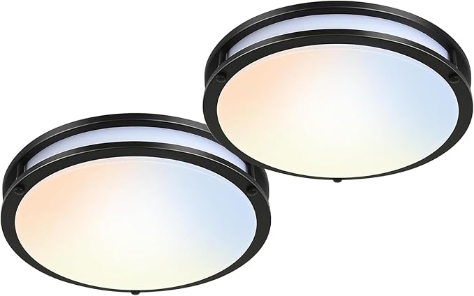 hykolity 16 inch Dimmable LED Flush Mount Ceiling Light Fixture, 36W, 2200LM, 2.7/3/3.5/4K/5K Adjustbale, 120°Light Angle, CRI90, Ceiling Lamp for Bedroom, Kitchen, Office, ETL Listed 2Pack