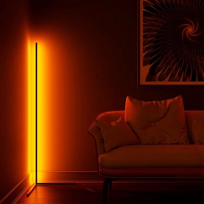 HomeLava RGB Corner Floor Lamp LED Nordic 55 inches Room Lamp LED Dimmable Remote Control Colour Changing Bedside Table Standing Lamp,Modern Minimalist Atmosphere Night Light [Black]