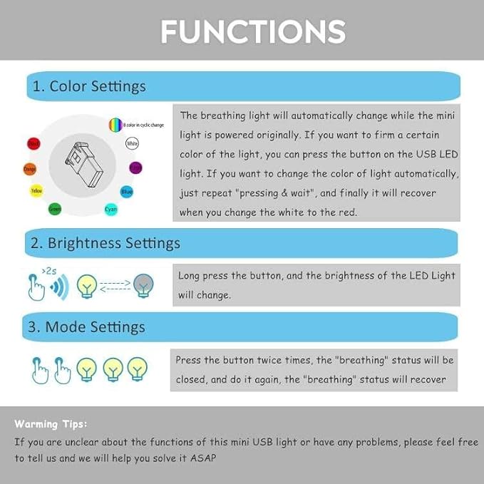 AOZITA Mini USB Type C LED RGB Light Brightness Adjustable 8 Color Changeable for Car, Laptop, Keyboard. Atmosphere Smart Type-C Night Lamp for Home Decoration (Quantity: 4)