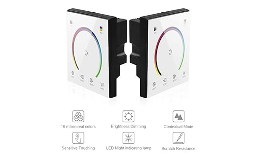 AMKI LED Wall Switch Dimmer,LED Controller,Wall- Mounted Plastic Cover Touch Panel Switch for DC12V-24V 3528 2835 5050 Single Color LED Strip Lighting(RGBW-Red,Green,Blue,White)