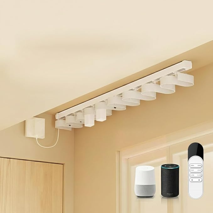 Dual Motor WiFi Smart Curtain Track System, Ripple Fold Electric Drapery Rods, Independent Left Right Control Day Night Curtains, Compatible with Alexa & Google Home (5 meters (196.8 inches))