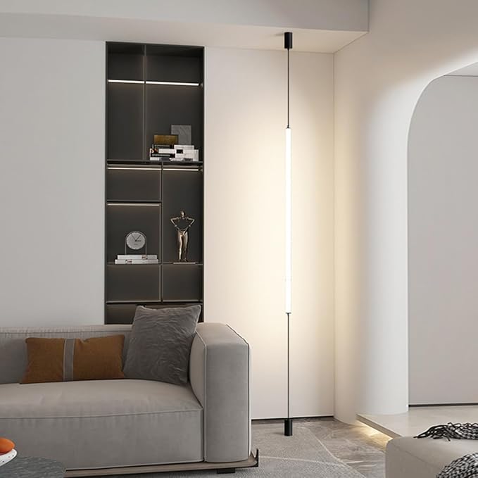 White Linear Pendant Floor to Ceiling Lamp Modern Minimalist Bedside Pendant Light Long Strip LED Hanging Lamp for Bedroom Living Room Corner - Hardwierd