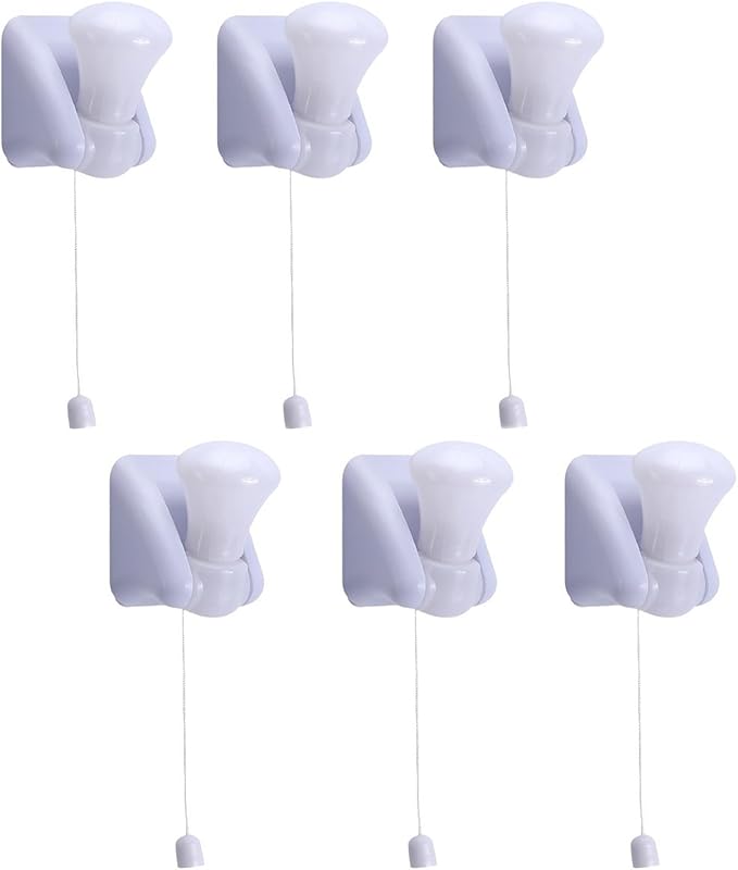 6 Pack Battery Operated Light Bulb, Stick-Up Wireless LED Closet Light Bulb, Battery Powered Self Adhesive Wall Mounted Lamp Fixture with Pull Chain for Cabinet Bedroom Living Room Kitchen