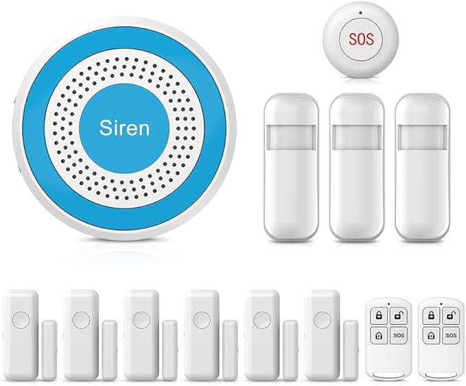 LWOHSI Home Security Systems with Door/Window Sensors and Motion Detectors,Wireless Burglar Alarm Kits with APP Real-Time Alerts,Compatible with Alexa & Google,No Monthly Fee (A519W-US-D)