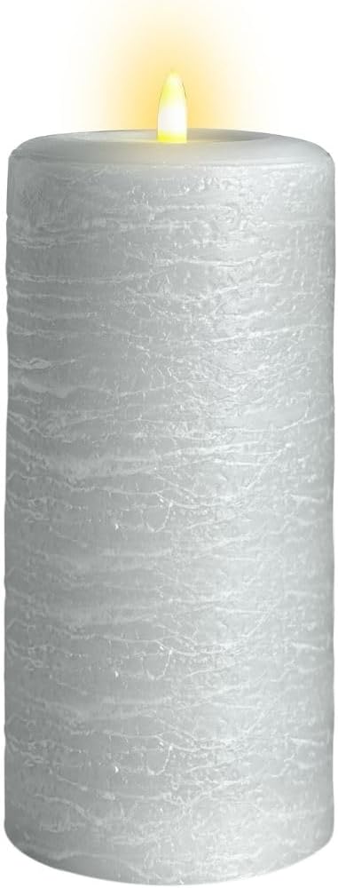 LumiPur Signature Natural Glow Flickering Flameless LED Wax Pillar Candle (3.5" x 9", Gray Fog)