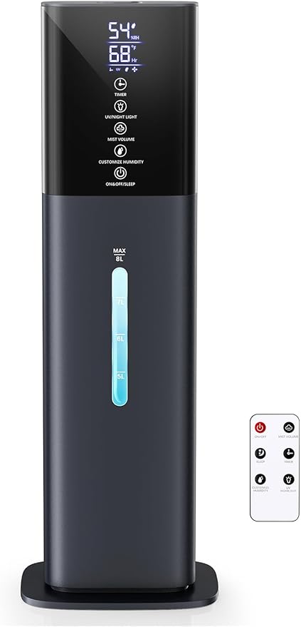 Humidifiers Large Room Bedroom with 7 Colors Light, 2.1Gal(8L) 3 Speed Quiet Ultrasonic Cool Mist Humidifier with 360° Nozzle, Humidity Setting, Timer,Aroma Box for Home Plant Baby Yoga Sleep (Blue)