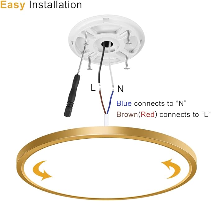 12Inch Gold Flush Mount Ceiling Light Fixture , 24W(240W Equivalent), 3200LM, 4000K Natural White, IP40, Flat Modern Round LED Ceiling Lights for Bedrooms, Living Rooms, Bathrooms, Stairwells, etc.