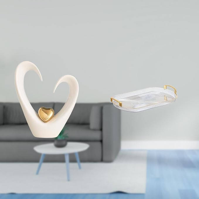 Minimalist Heart Sculpture Vanity Tray Modern Decorative Figurine Nordic Rectangle Organizer for Shelf Living Room Desk Office 7.48x2.56x9.84inch