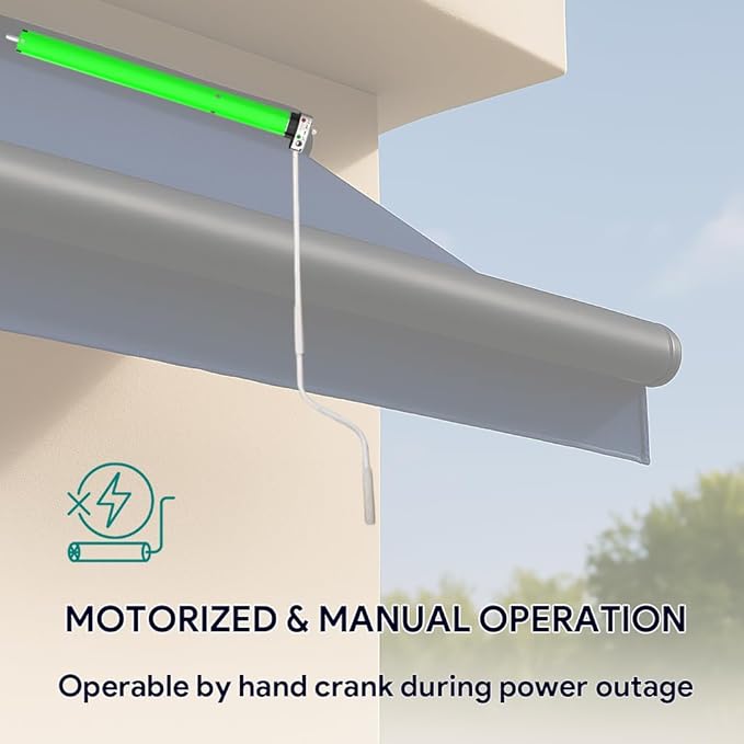 Remote Control DC24V Motorized Roller Shade Motor with Manual Override, 45mm Brushless Electric Awning Motor for Windproof Shades, High Torque Tubular Motor (20 N.m for Φ50mm（2") Groove Tube