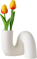 White Ceramic Flower Vase for Decor,Modern Minimalist Abstraction Vases,Farmhouse Decorative vase for Centerpieces,Kitchen,Office, Living Room,Wedding Floral Decoration (White)